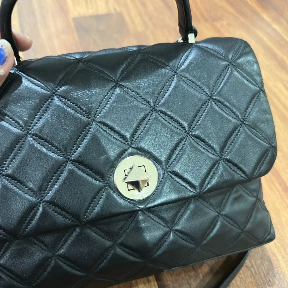 Kate Spade Natalia Top Handle Satchel|Black quilted